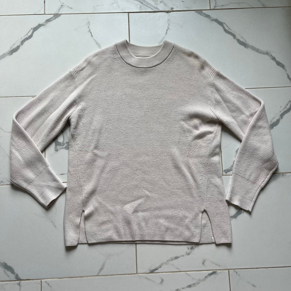 Lululemon Merino Wool-Blend Ribbed Crewneck Sweater White Opal Sz 6